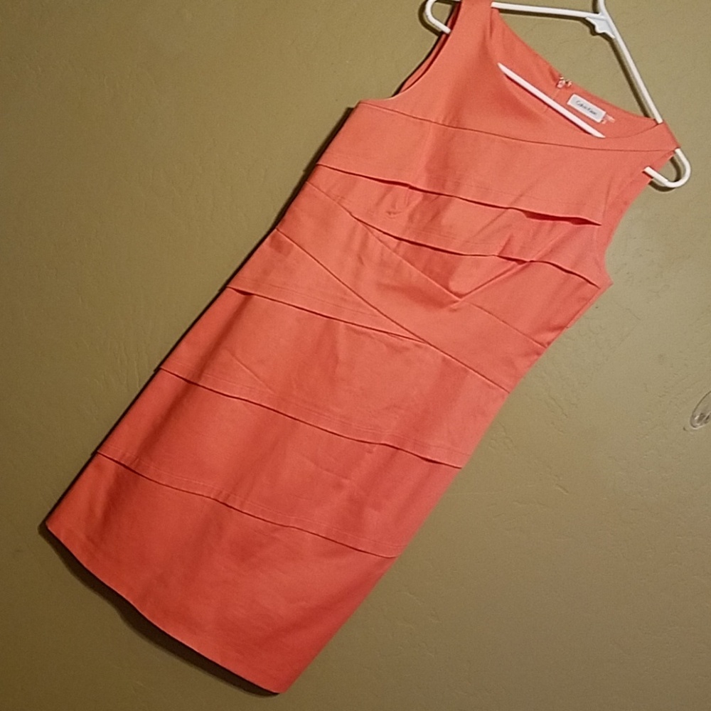 Calvin Klein sheath sleeveless coral colored dress